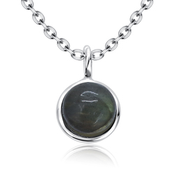 Grey Quartz Natural Round Stone Silver Necklace SPE-5139